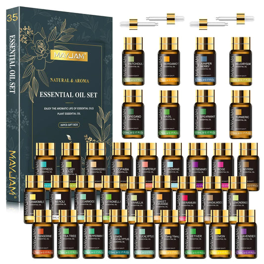 Set de Aceites Esenciales MAYJAM 35PCS Kit Premium de Aceites Esenciales de 5ML Aceite de Fragancia para Hacer Velas y Jabones DIY